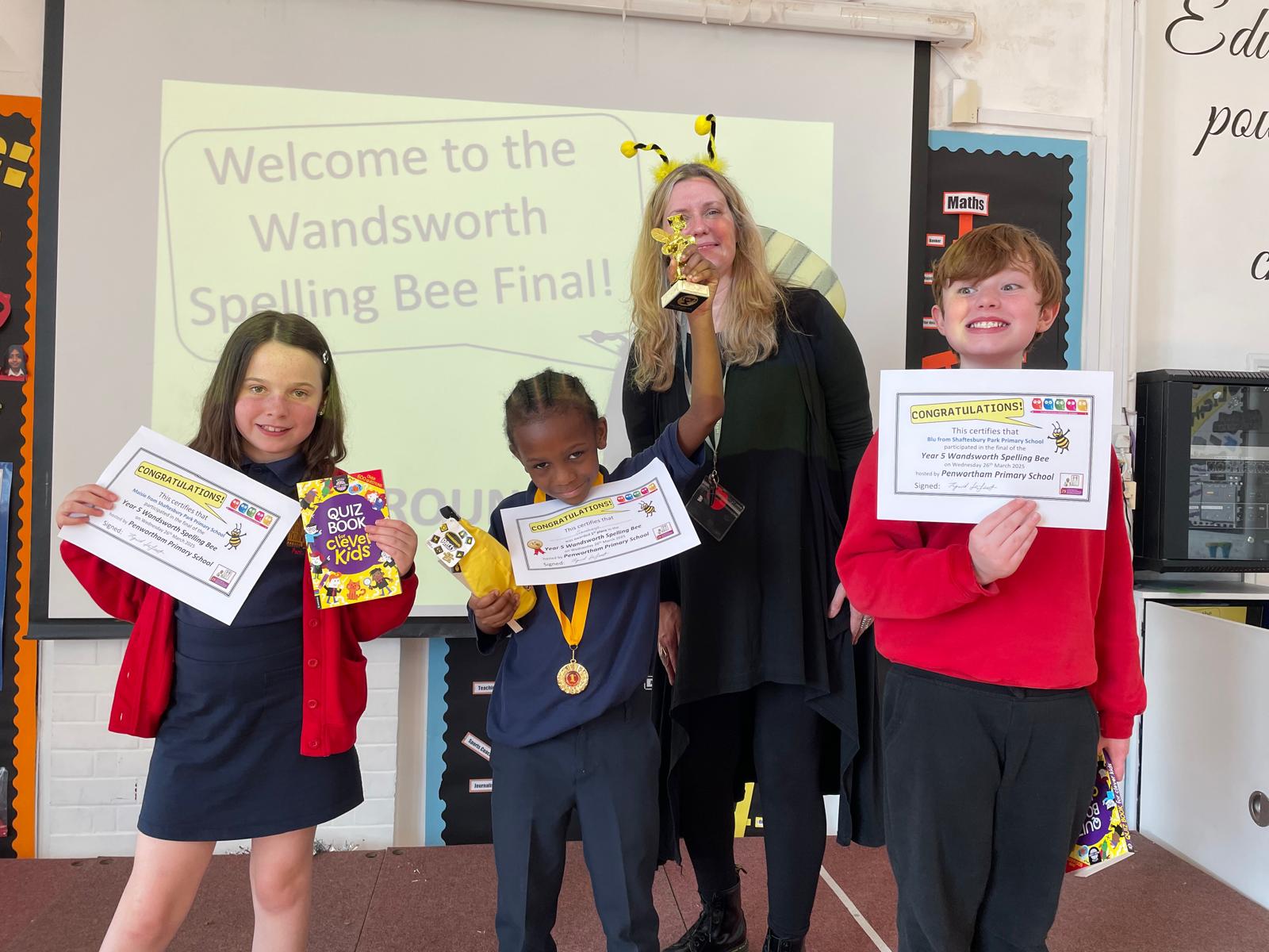 The three Shaftesbury Park spelling bee finalists
